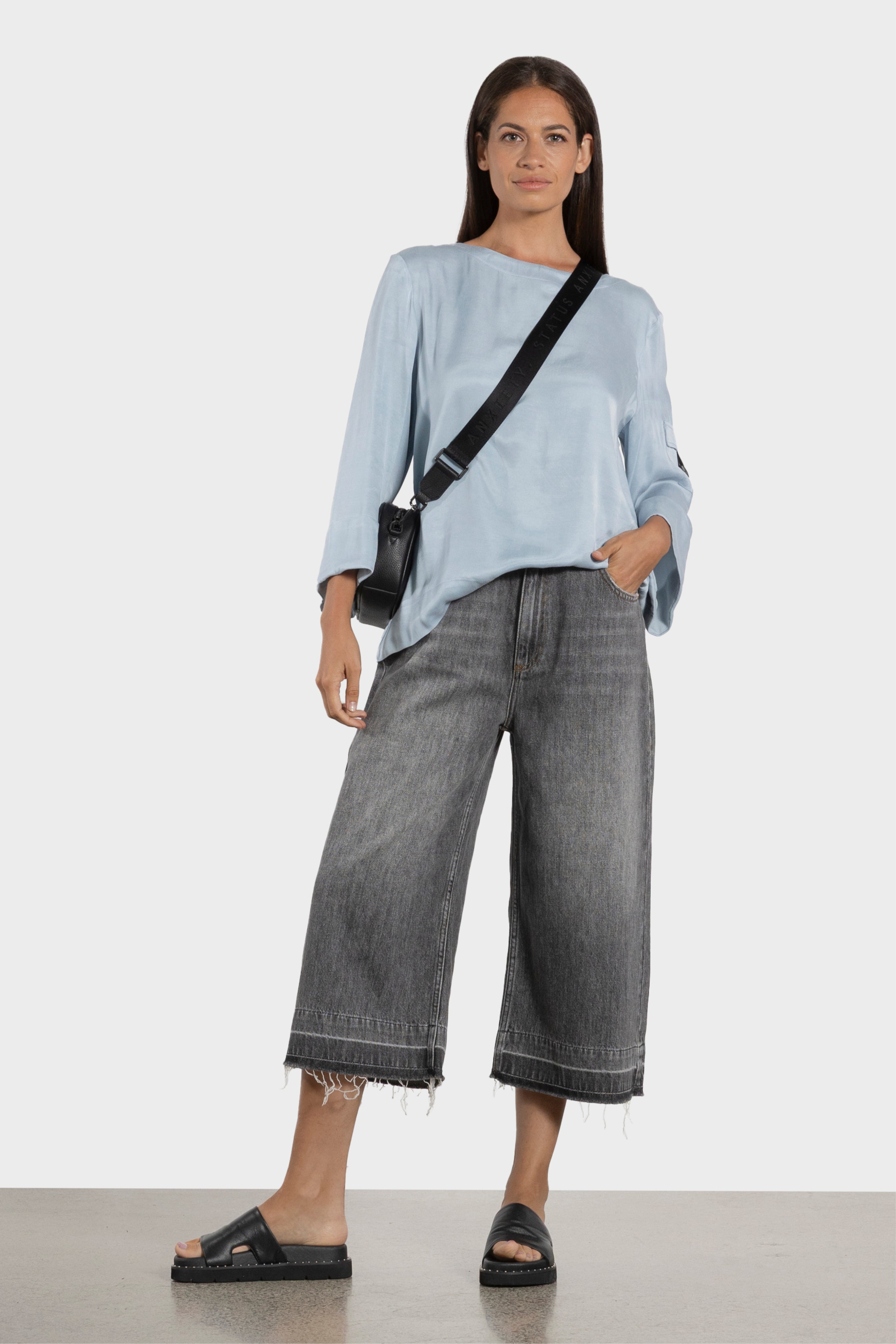 720's Mid Waist Long Length Shorts in Grey ONE TEASPOON Repertoire