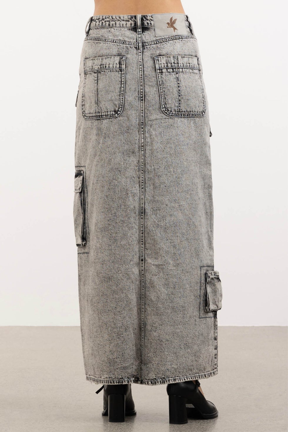 90s Cargo Pocket Column Denim Skirt in Grey
