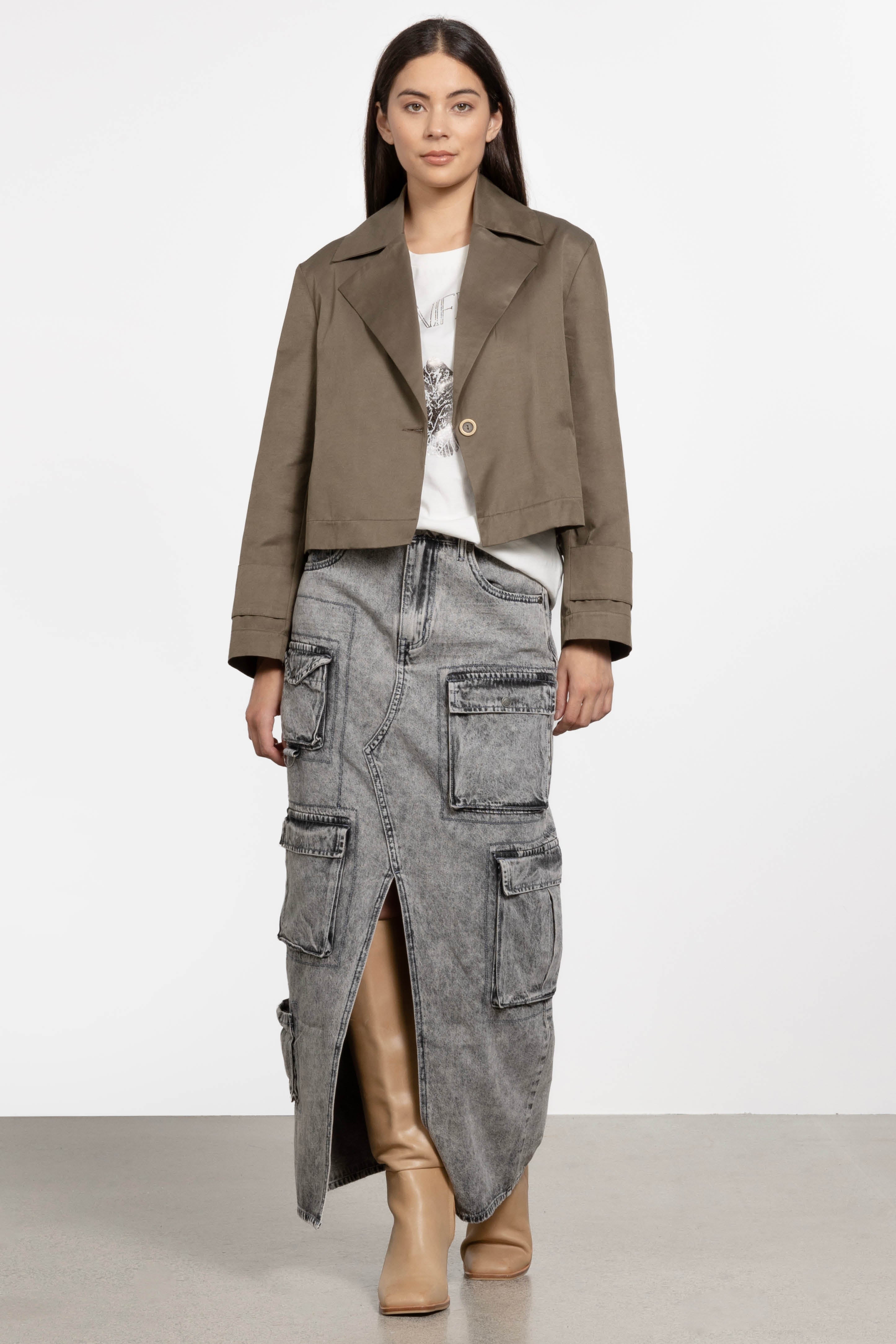 90s Cargo Pocket Column Denim Skirt in Grey ONE TEASPOON