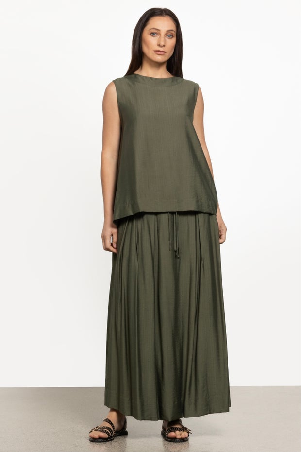 Abby A-line Long Skirt in Green