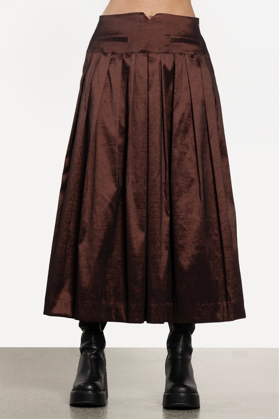 Ada Long Taffeta Skirt in Brown