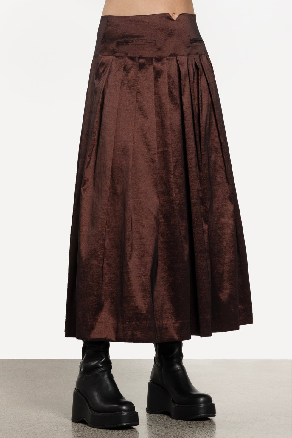 Ada Long Taffeta Skirt in Brown