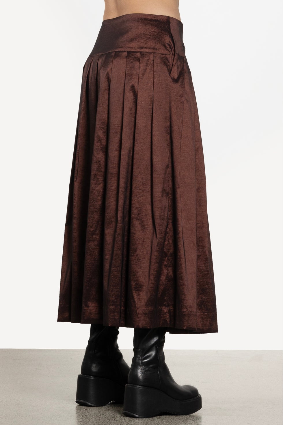Ada Long Taffeta Skirt in Brown