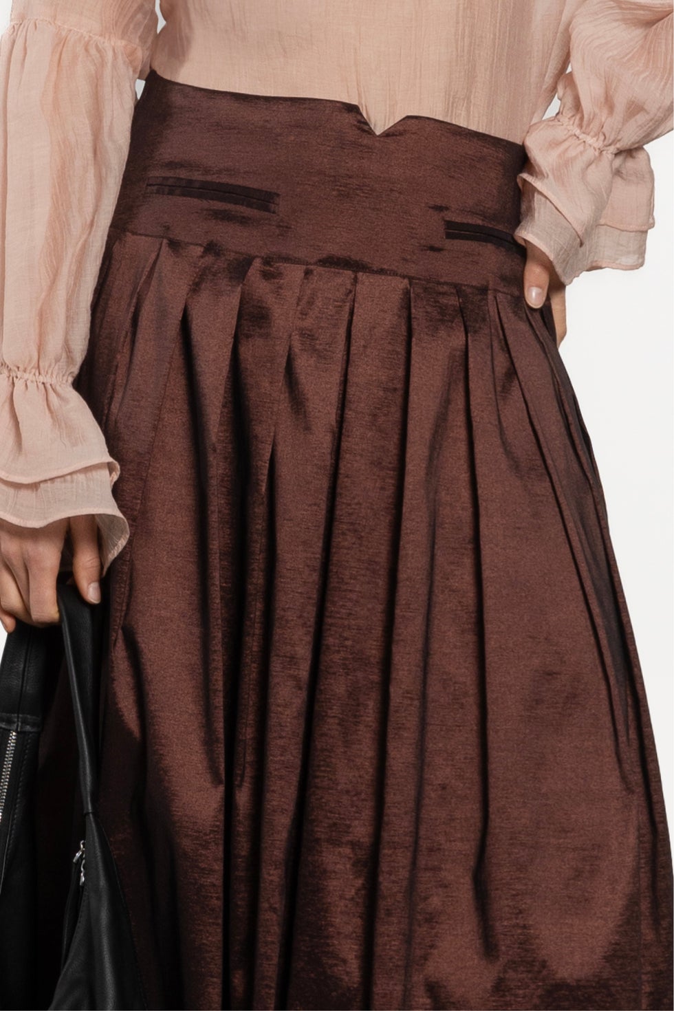 Ada Long Taffeta Skirt in Brown