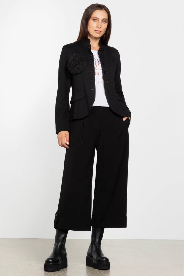 Alanzo Wide Leg Cropped Pant in Black
