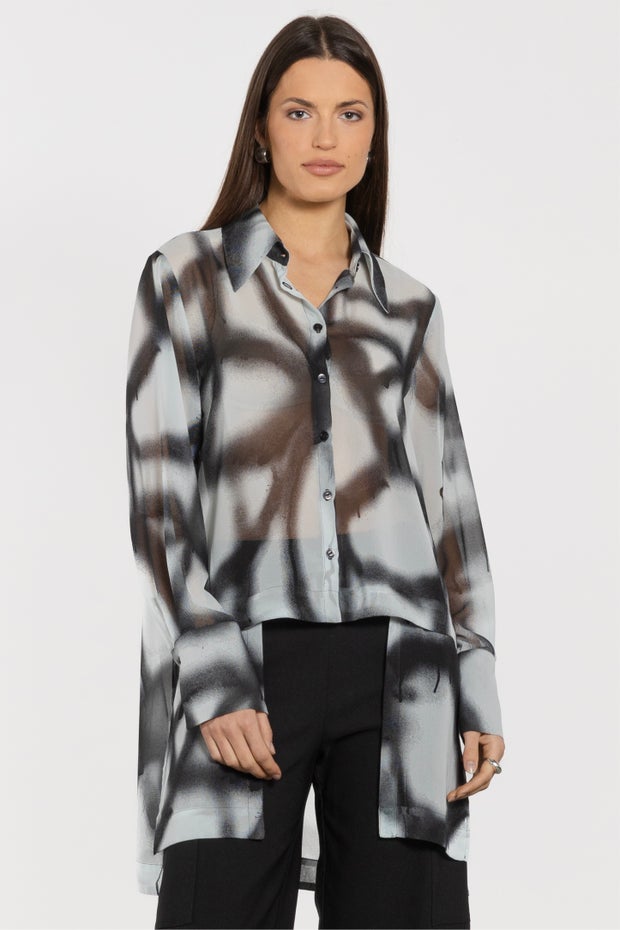Alber Asymmetric Graphic Print Shirt in Print