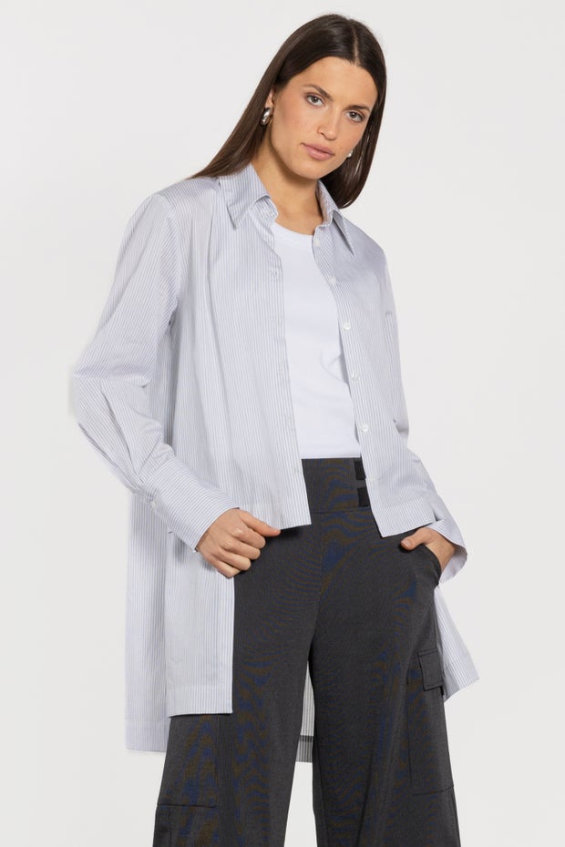Alber Asymmetric Graphic Print Shirt in Stripe
