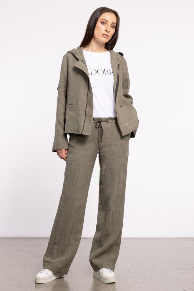 Allie Wide Leg Linen Pant in Green