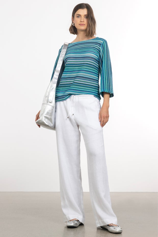 Allie Wide Leg Linen Pant in White