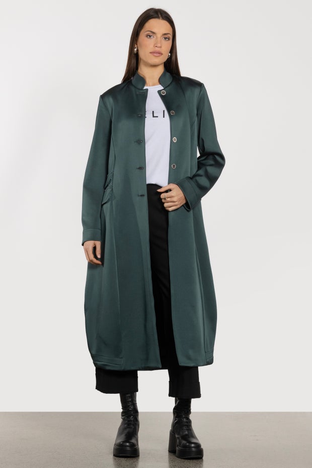 Amelia Single-breasted Mid-length Coat in Green