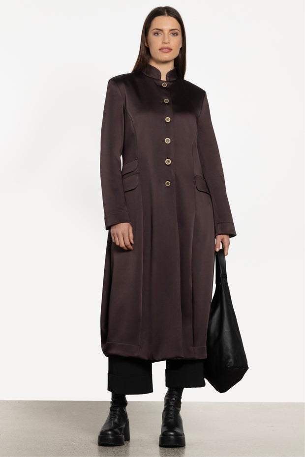 Amelia Single-breasted Mid-length Coat in Brown