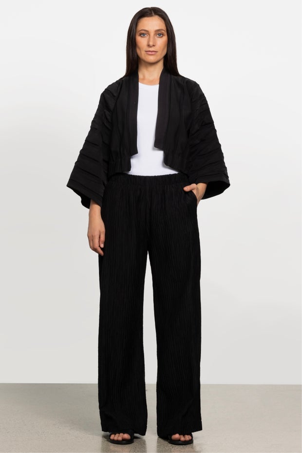 Ami Pleated Wide Leg Pant in Black