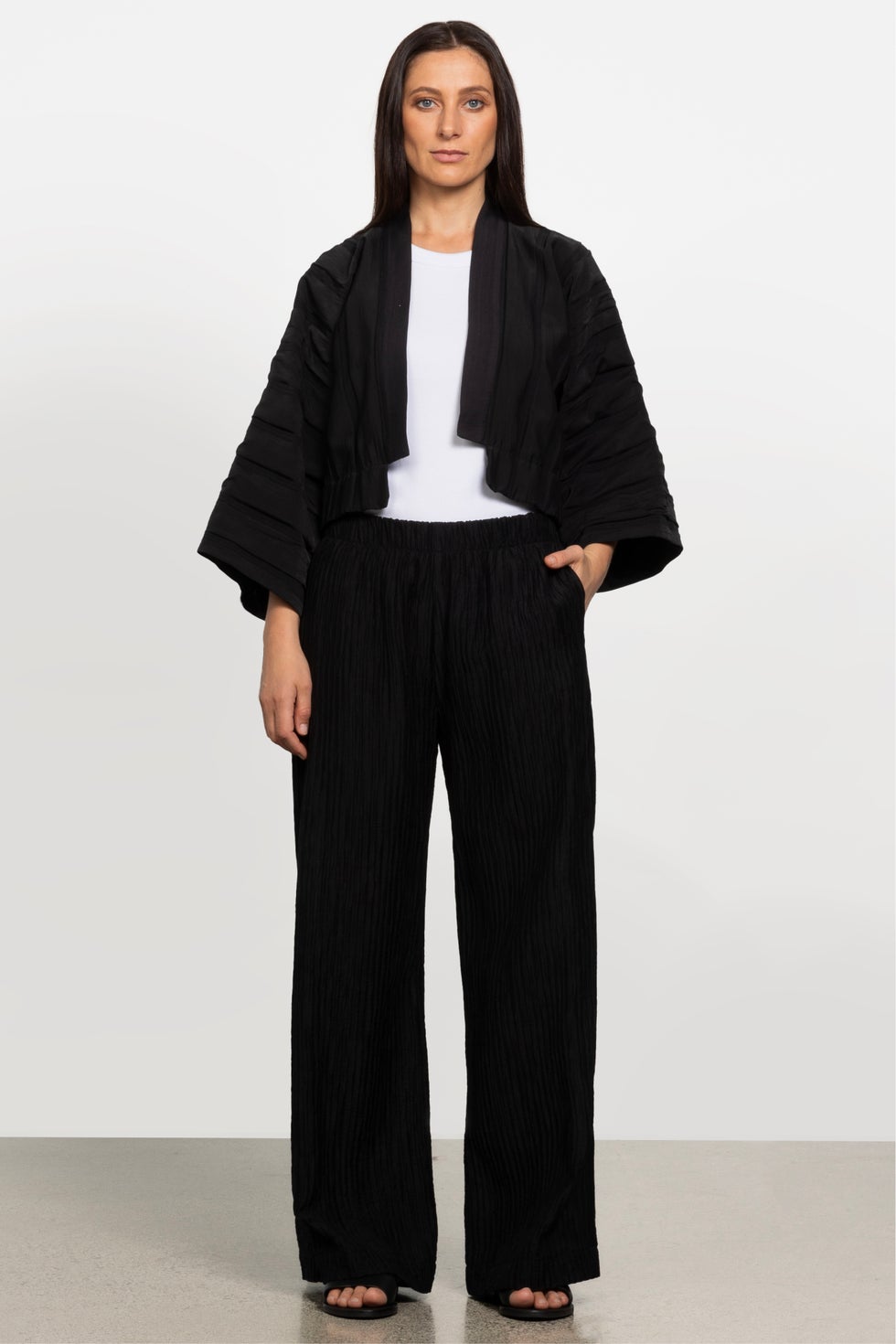 Ami Pleated Wide Leg Pant in Black