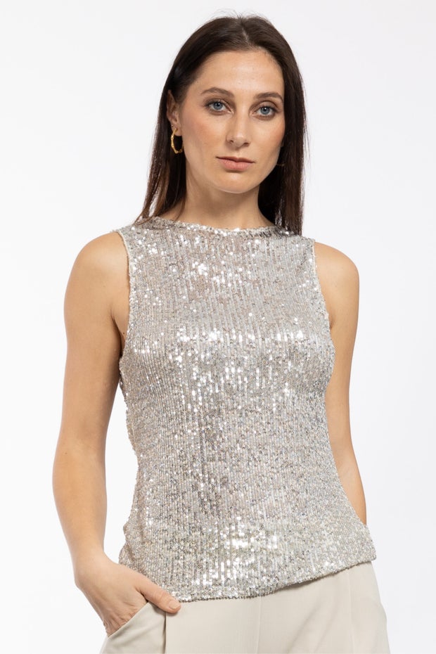 Angel Sequin Cowl Top in Metallic