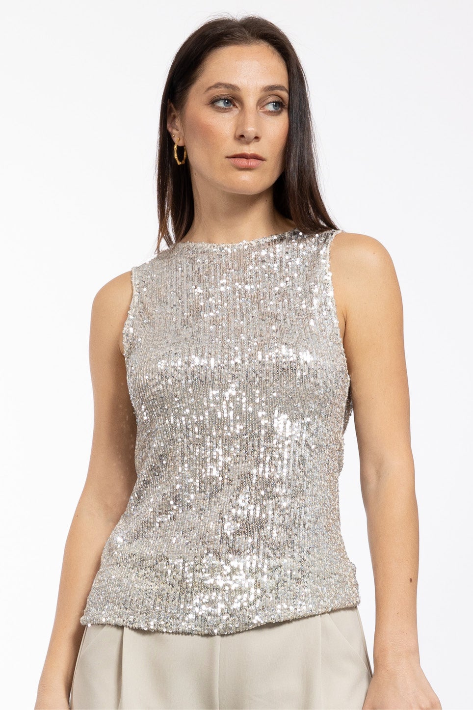 Angel Sequin Cowl Top in Metallic