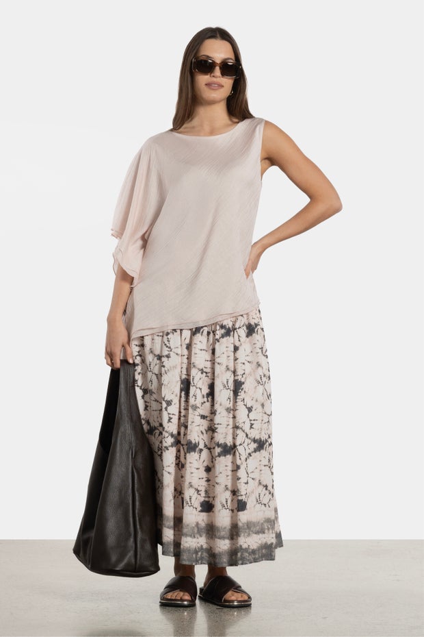 Anna Asymmetric Draped Sleeve Top in Pink