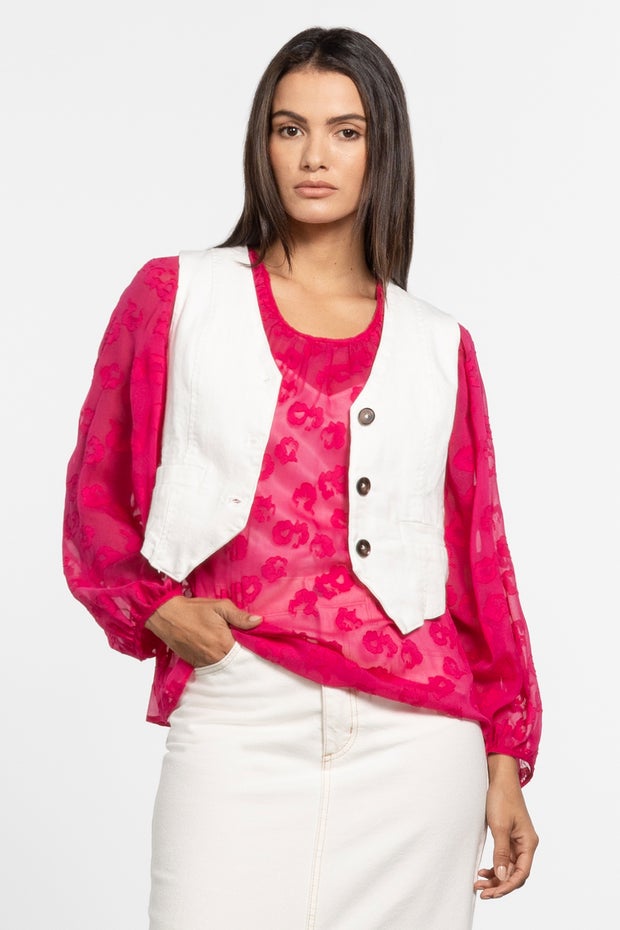 Annabelle Cropped Denim Waistcoat in White