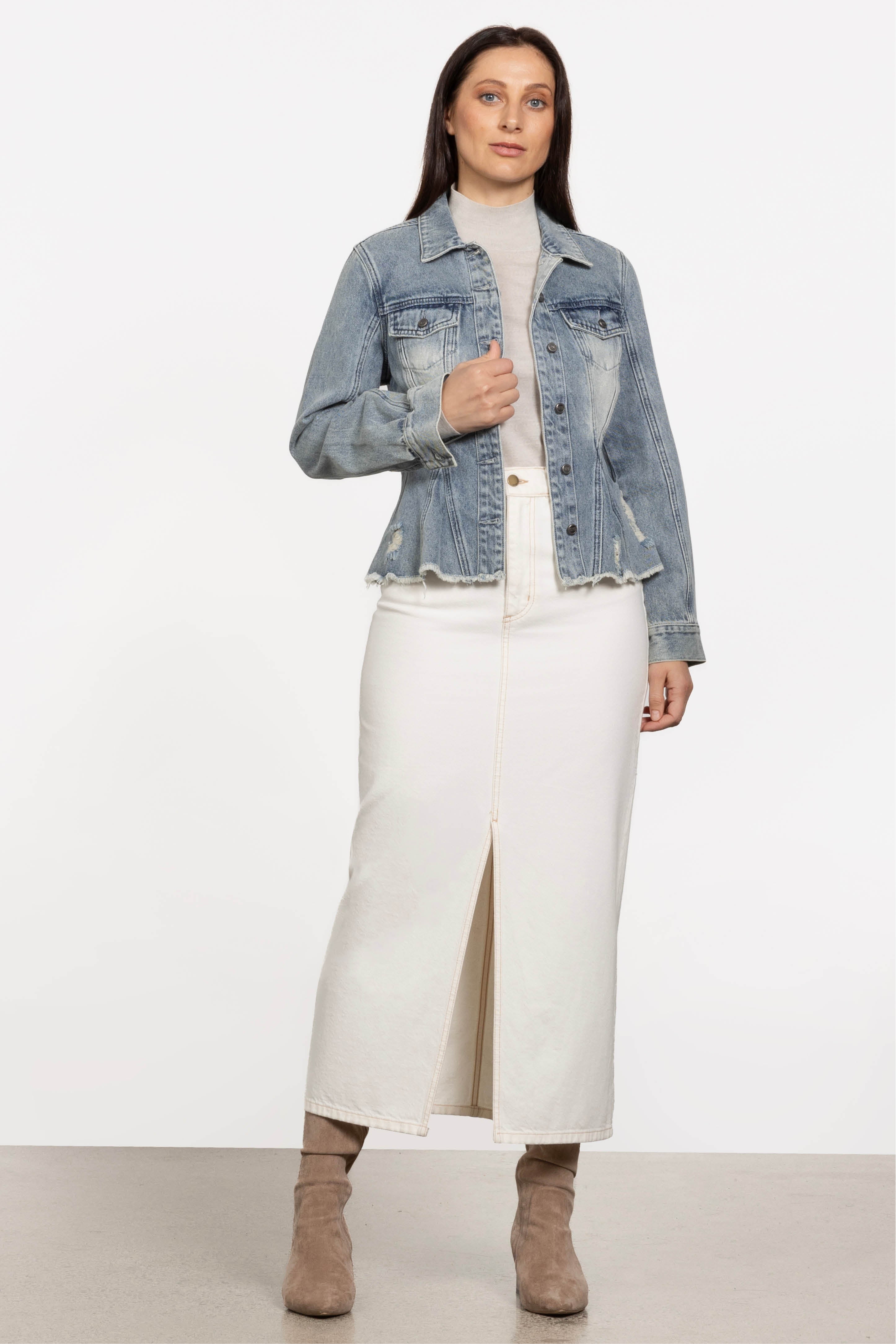 Avery Long Denim Skirt in White NOBODY Repertoire