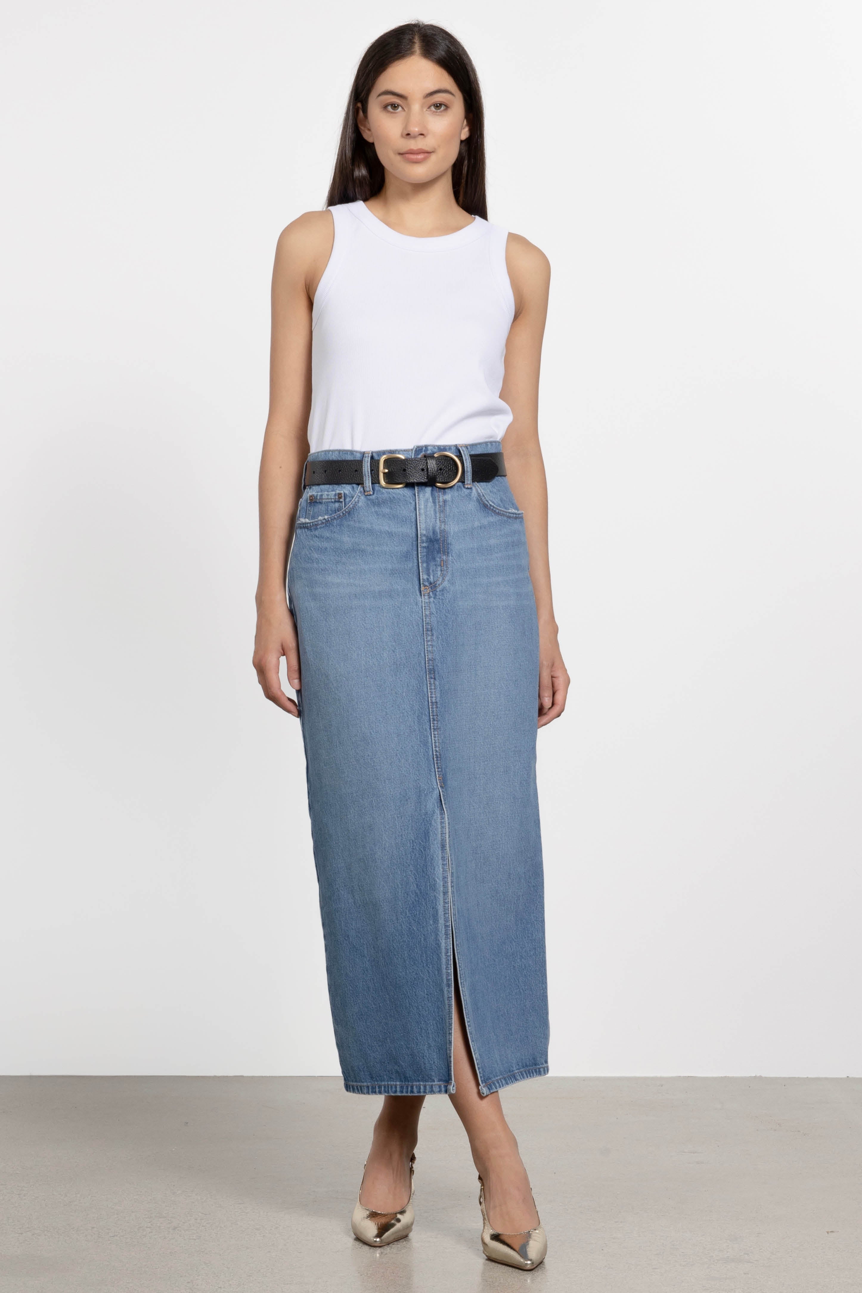 Avery Long Denim Skirt in Blue NOBODY Repertoire