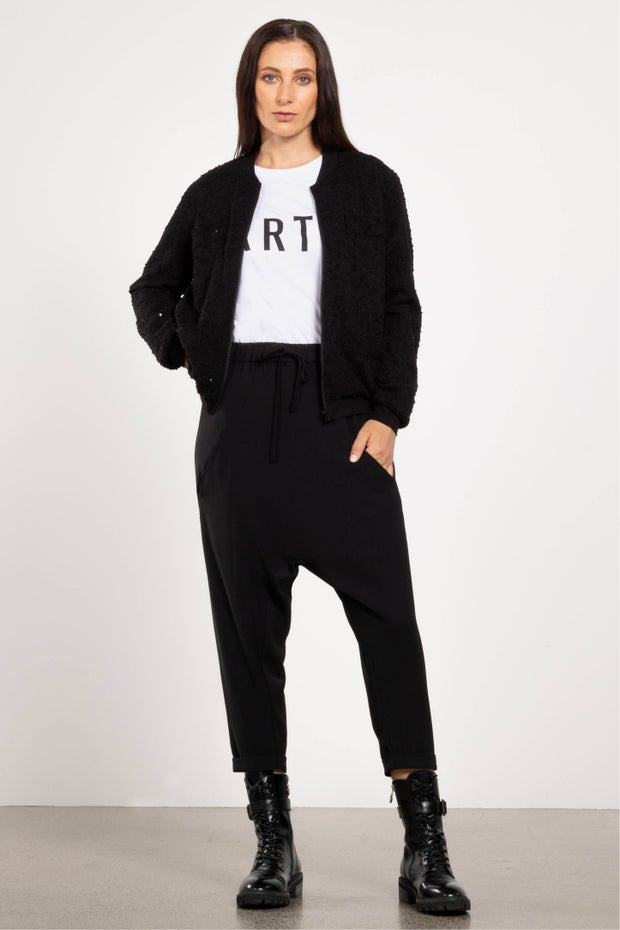Aviva Drop Crotch Tapered Pant in Black