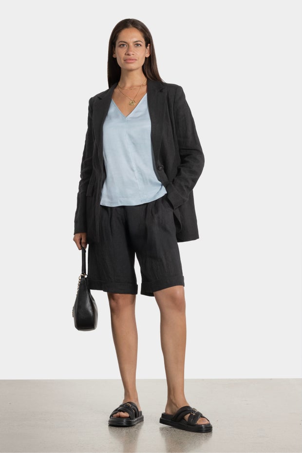 Beckett Linen Dress Short in Black