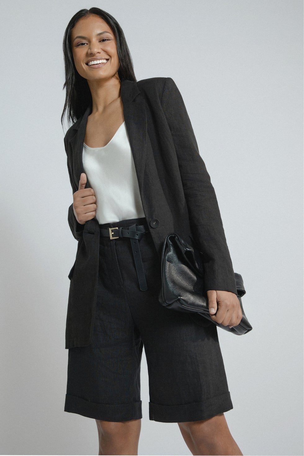 Beckett Linen Dress Short in Black