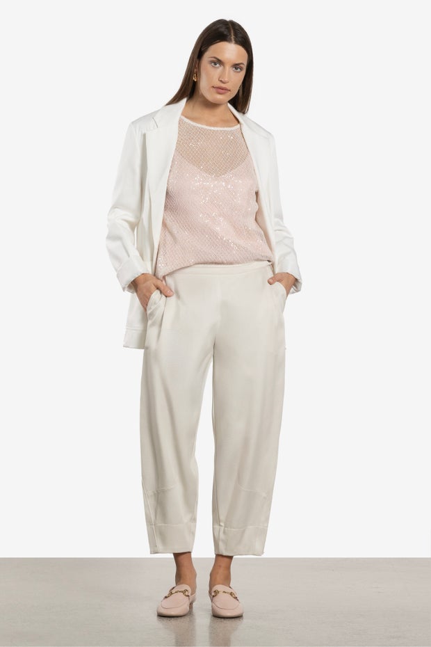 Bella Barrel Leg Cropped Pant in White