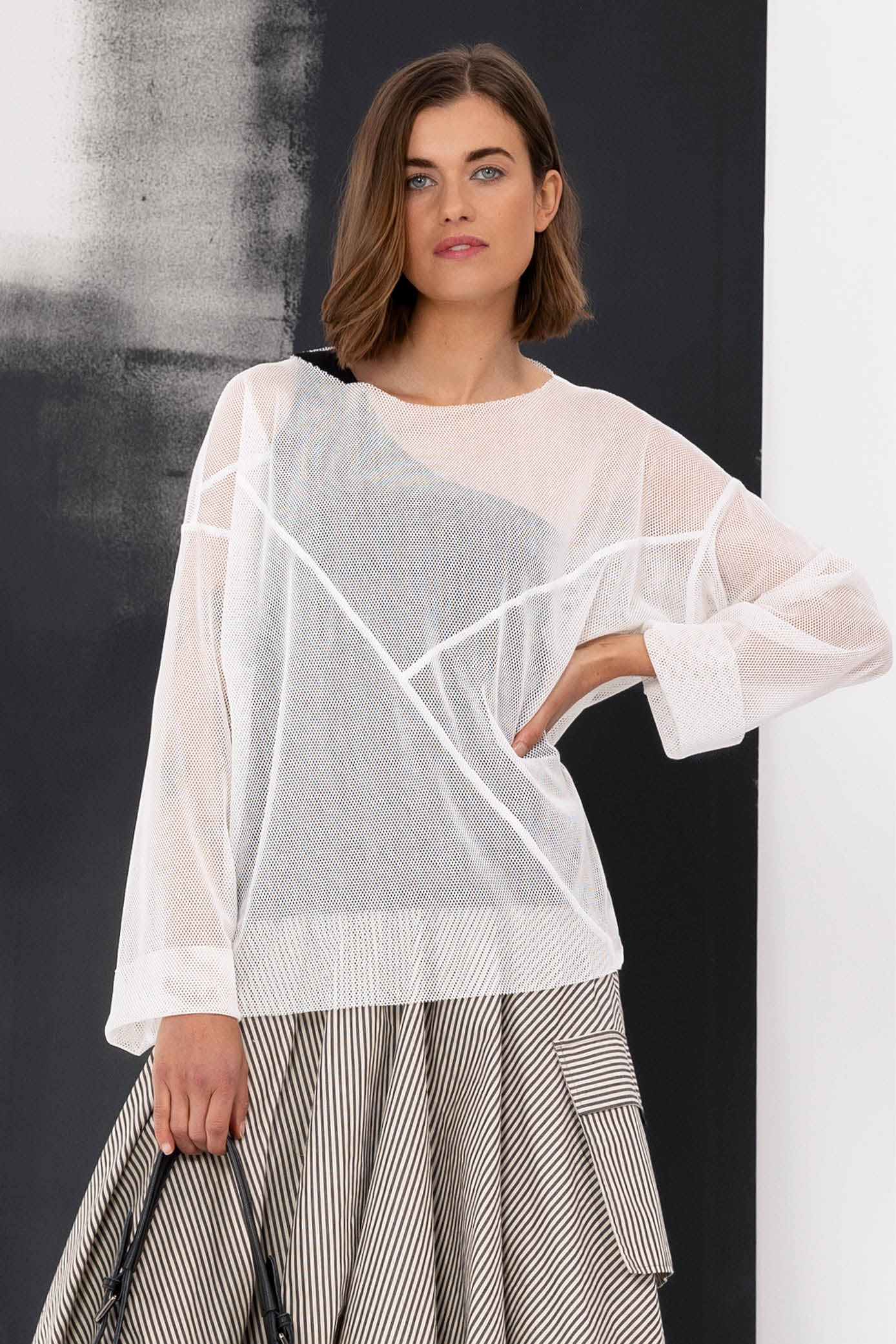 White sheer cheap mesh top