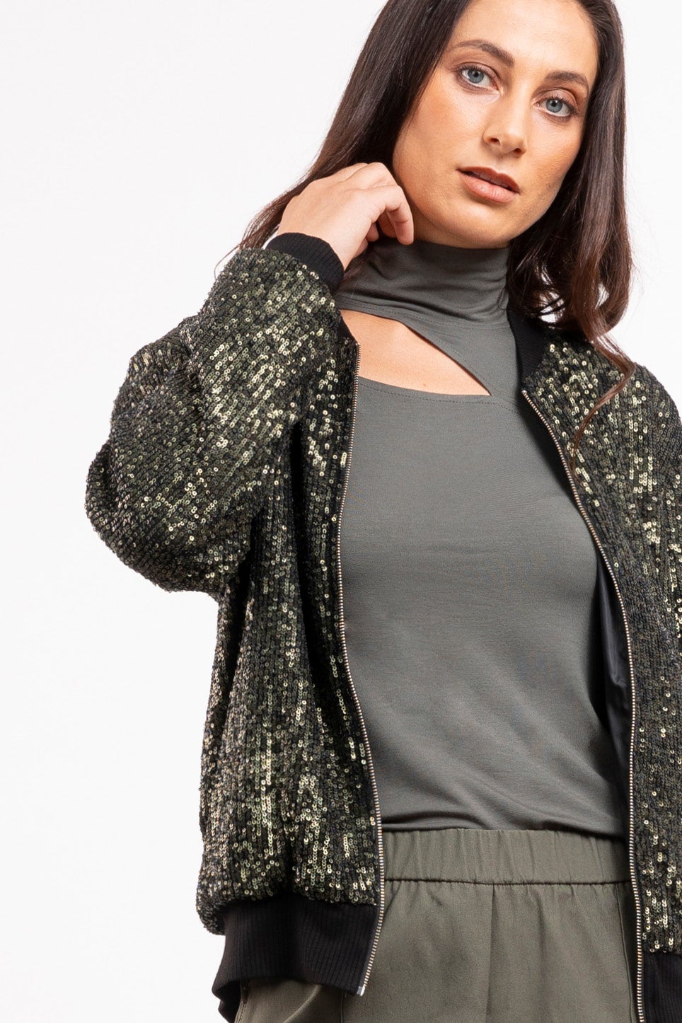 Khaki hotsell sequin jacket
