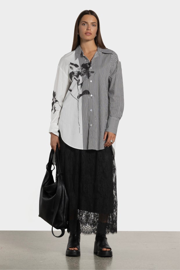 Bloom Stripe Floral Print Shirt in White