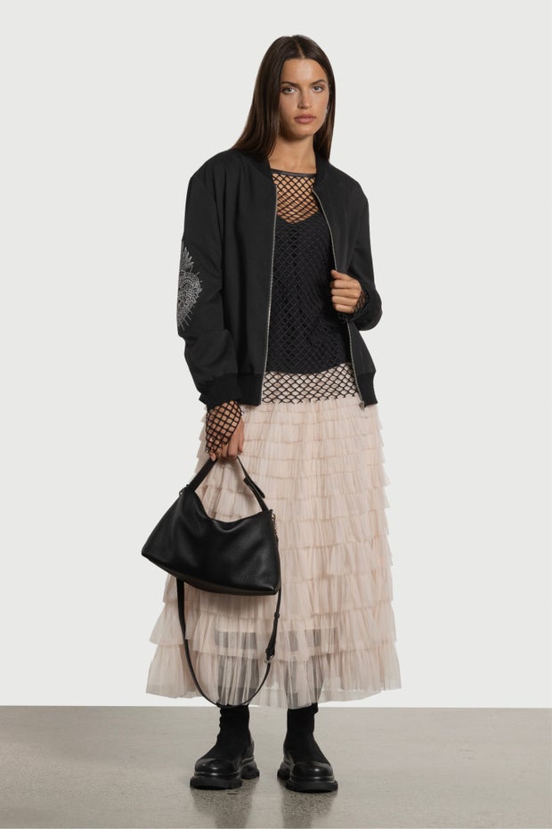 Bodhi Embroidery Sleeve Bomber in Black