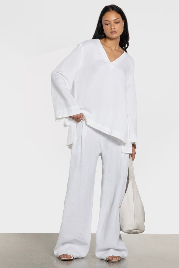 Bonnie Wide Leg Linen Pant in White