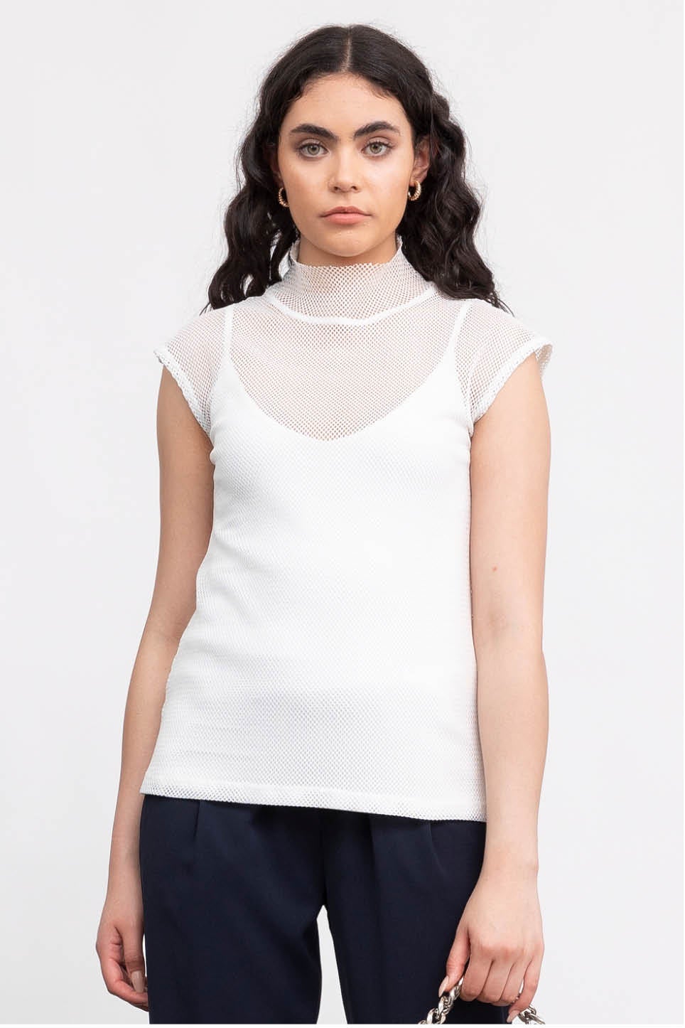 Borderline Mesh Top in White