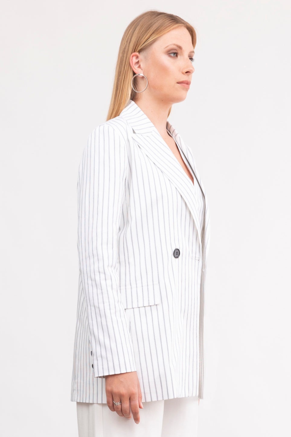 pinstripe boyfriend blazer