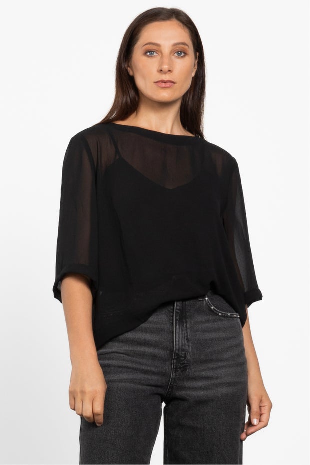 Breeze Boxy Sheer Layering Top in Black