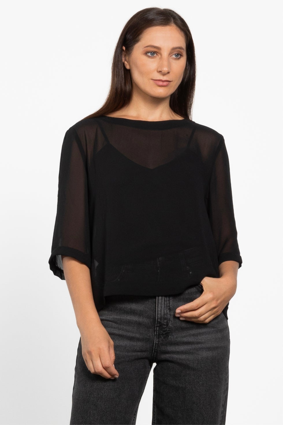 Breeze Boxy Sheer Layering Top in Black