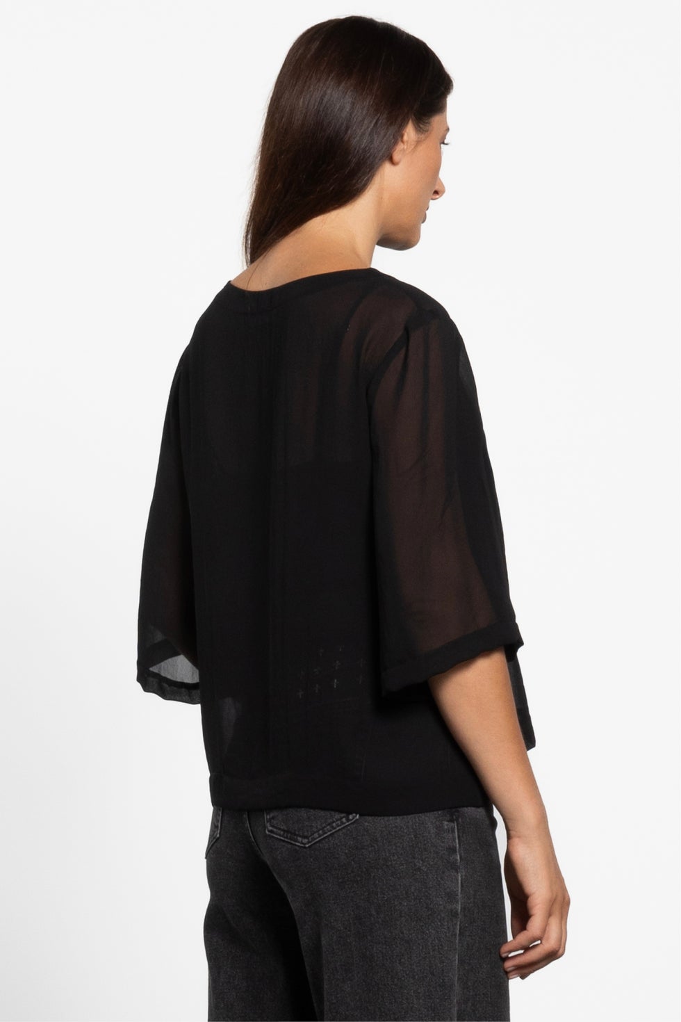 Breeze Boxy Sheer Layering Top in Black