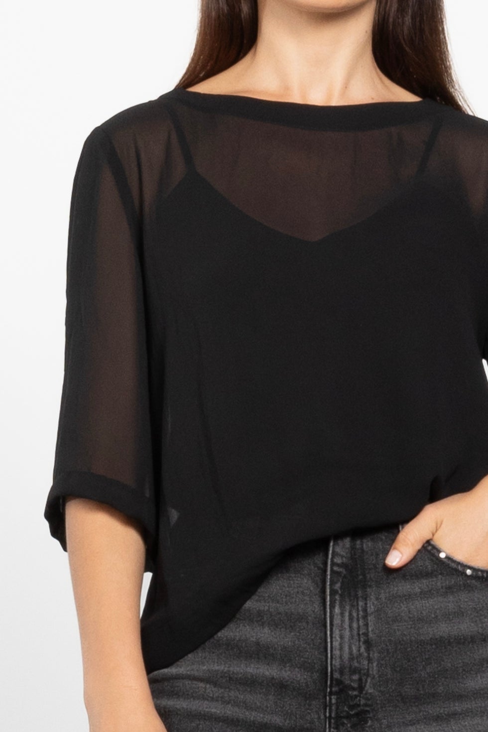 Breeze Boxy Sheer Layering Top in Black