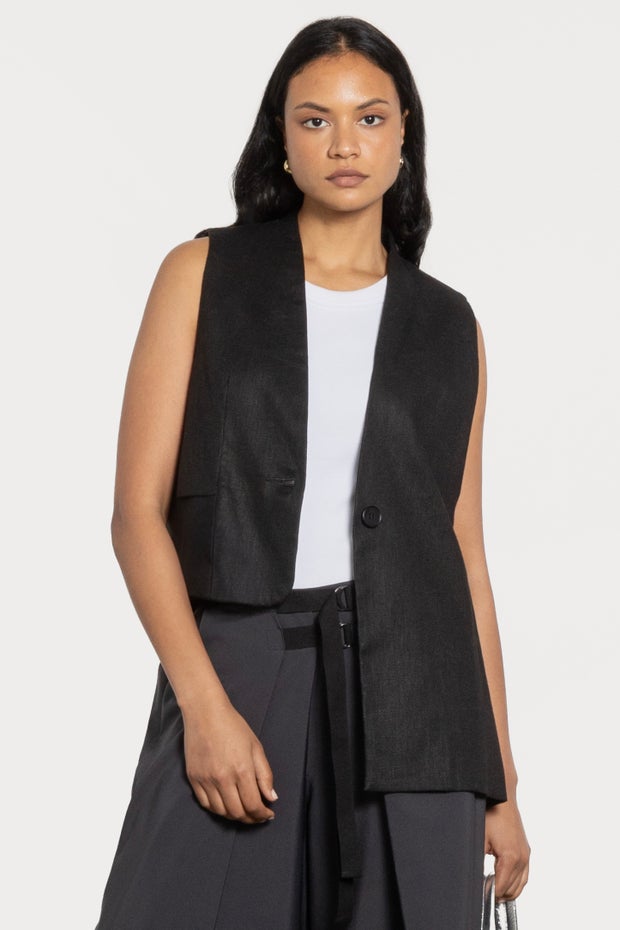 Brielle Asymmetric Waistcoat in Black