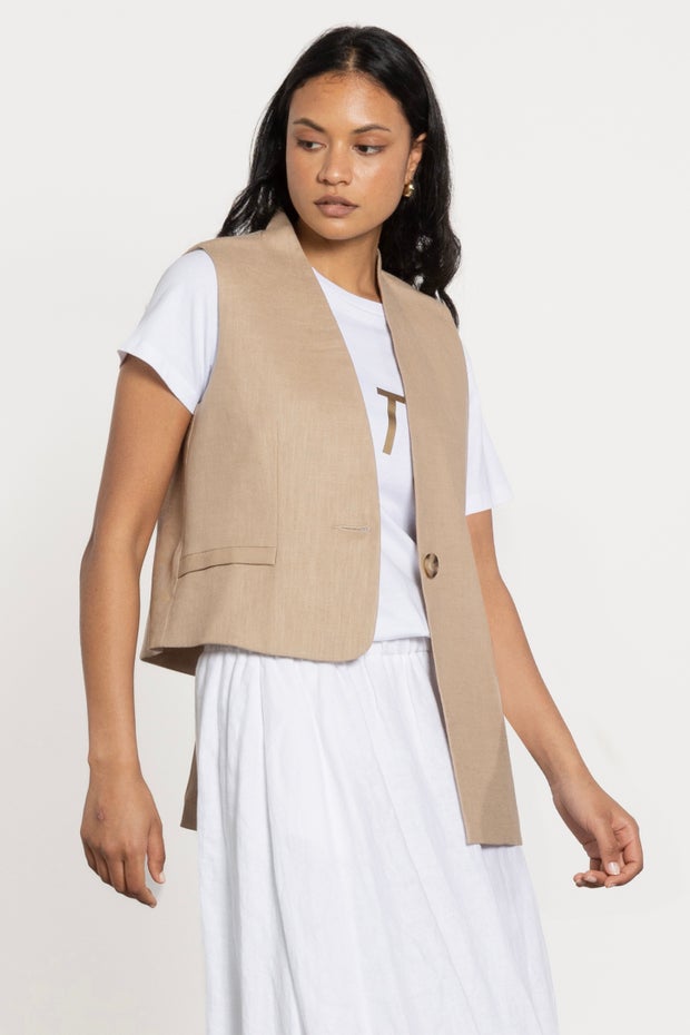 Brielle Asymmetric Waistcoat in Neutral