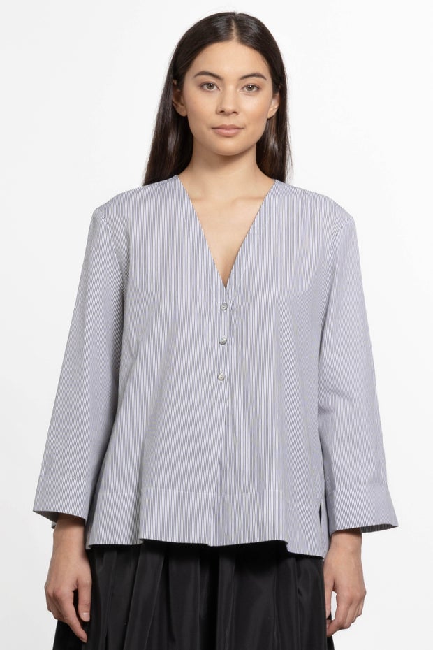 Calipso V-neck Cotton Shirt in Stripe