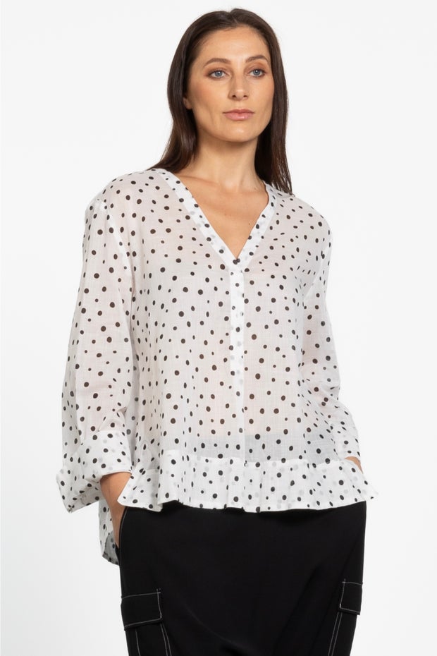 Calipso V-neck Cotton Shirt in Dot