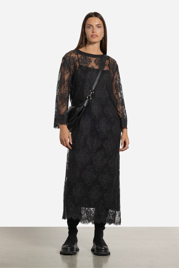 Callie Lace Dress & Slip in Black