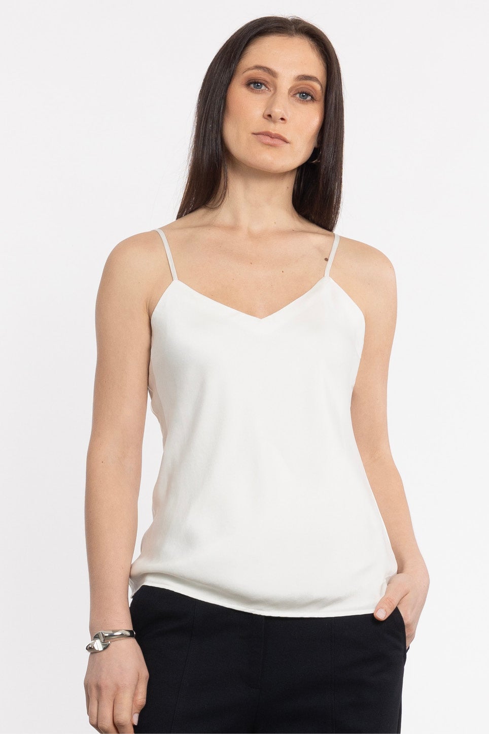 Camilla Cami - Double Layer 100% Silk in White, REPERTOIRE