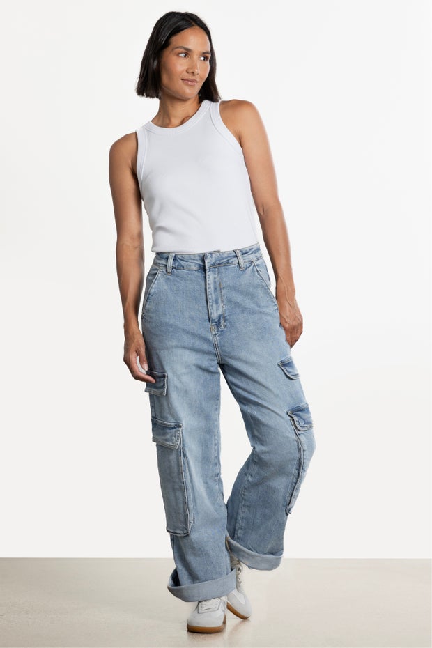Cargo Wide Leg Jean in Blue