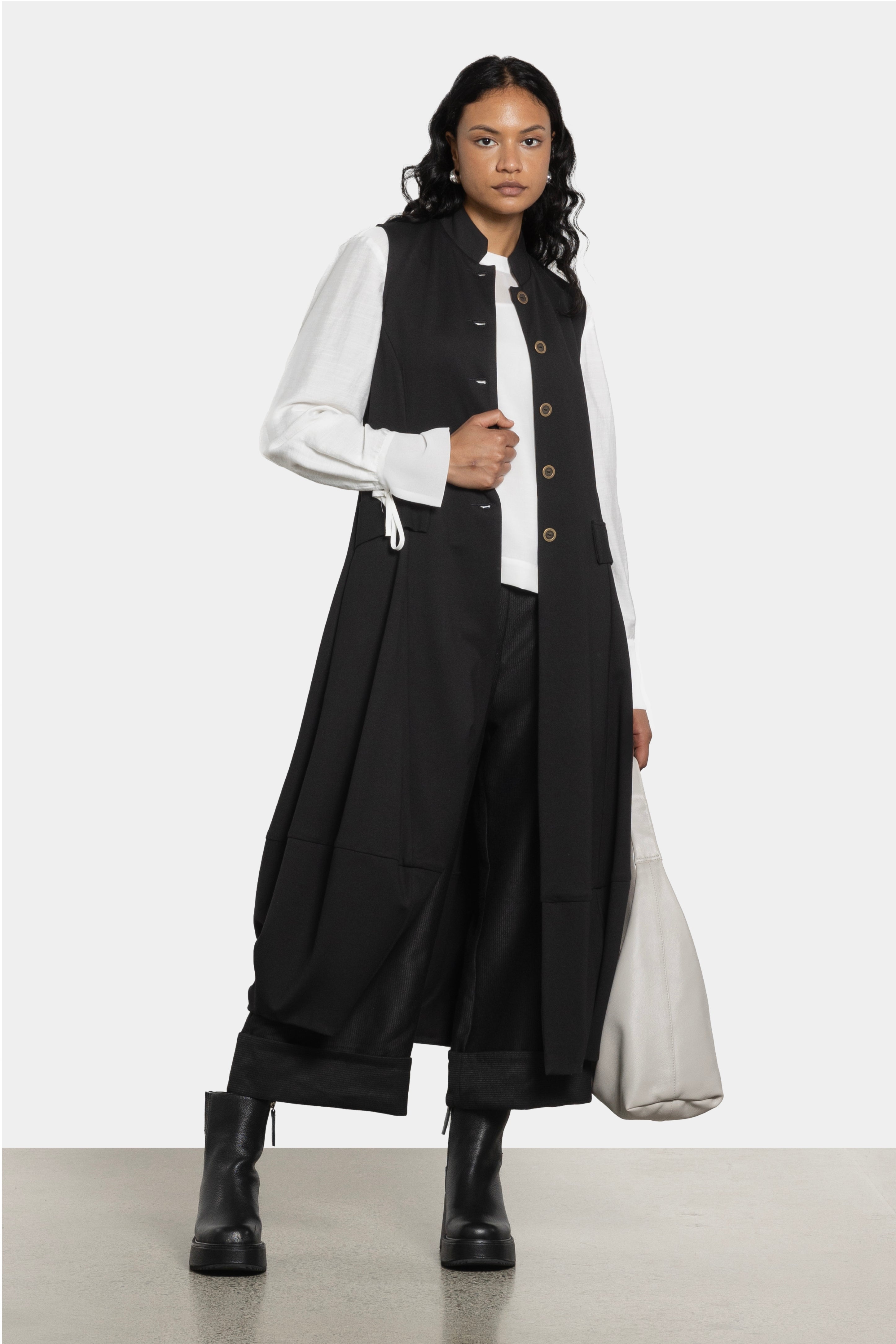 Carla Long Sleeveless Waistcoat in Black REPERTOIRE Repertoire