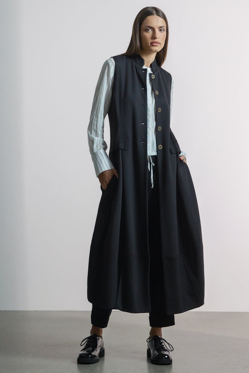 Carla Long Waistcoat in Black