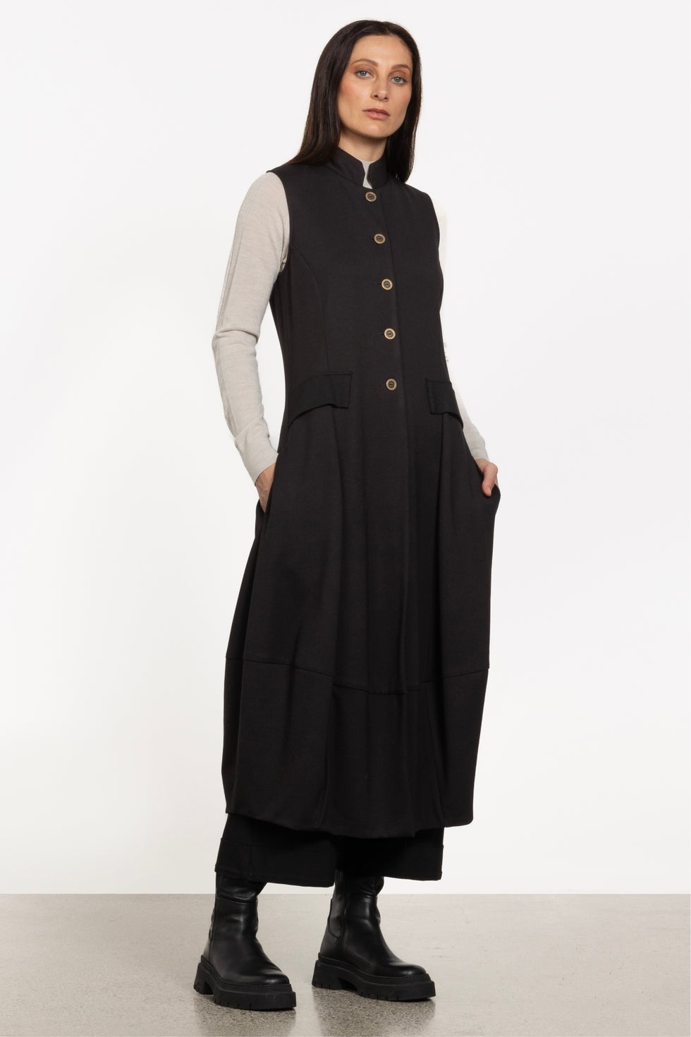 Carla Long Waistcoat in Black