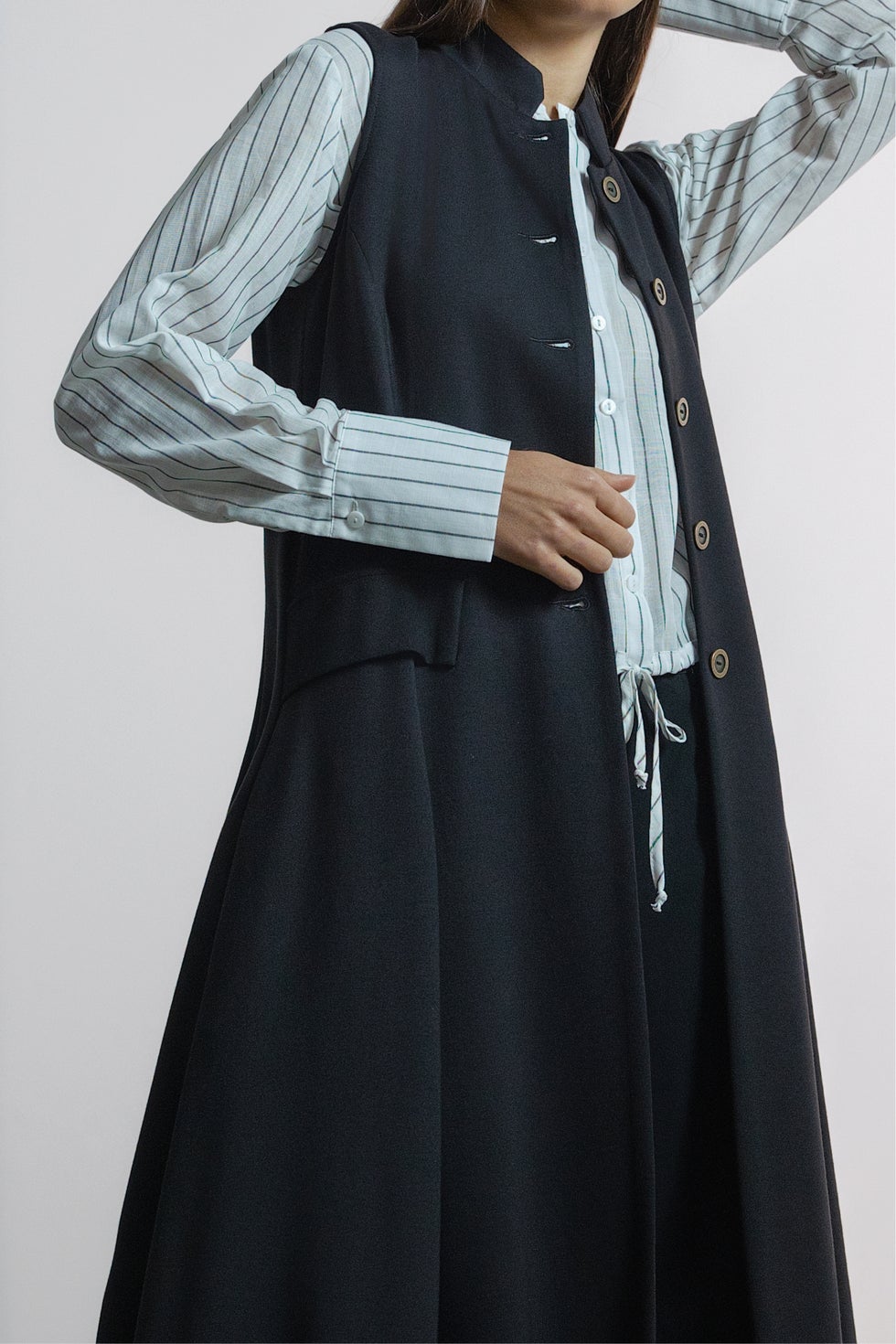 Carla Long Waistcoat in Black