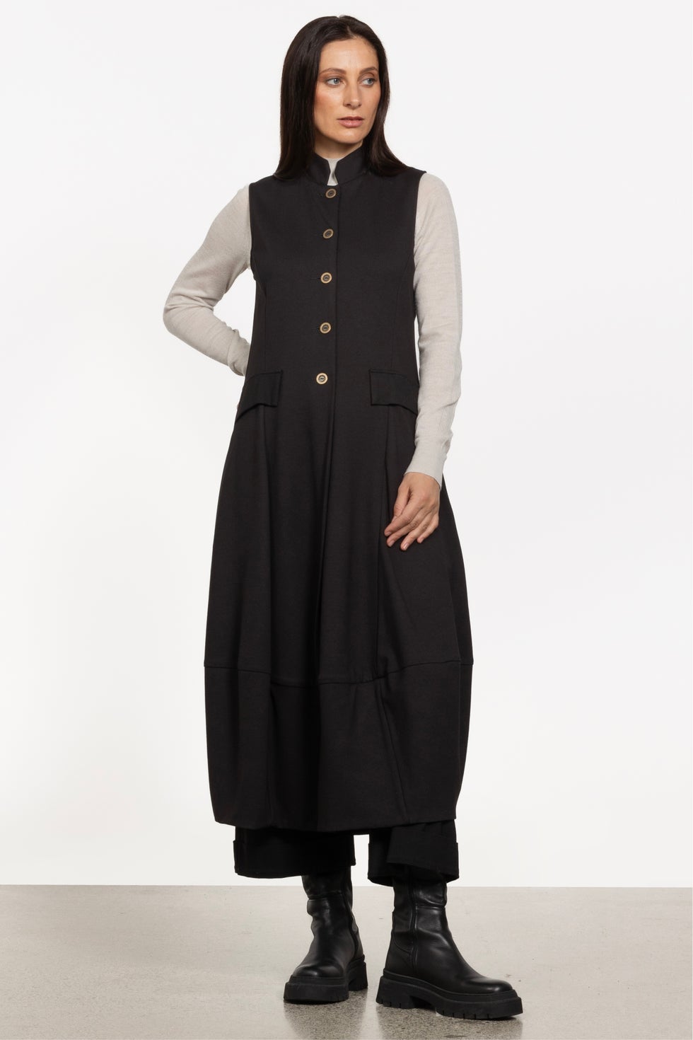 Carla Long Waistcoat in Black